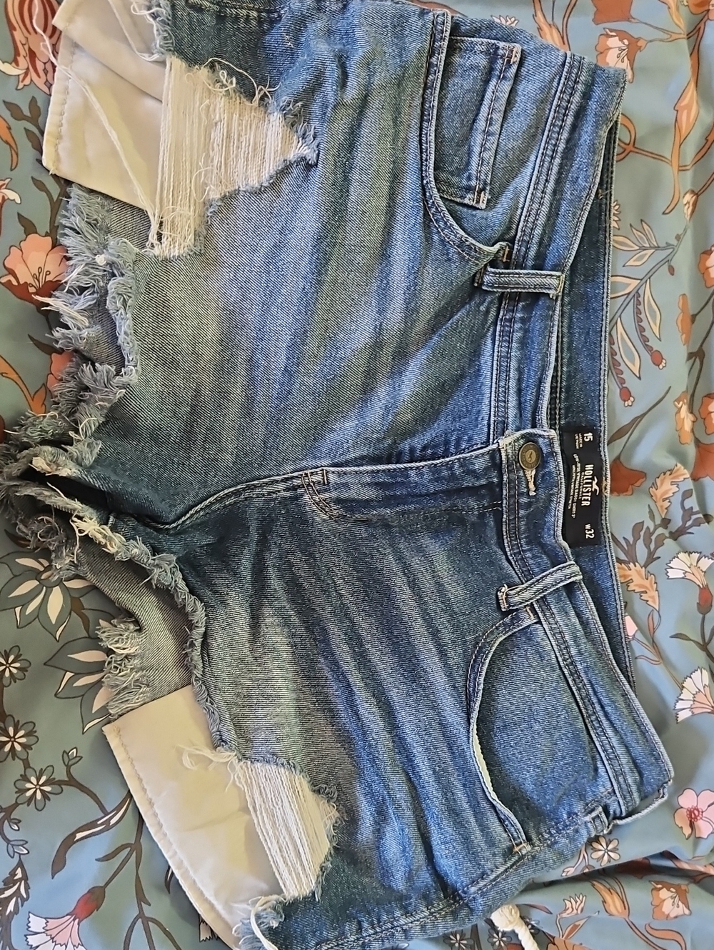 Distressed High-Waist Denim Shorts - Blue